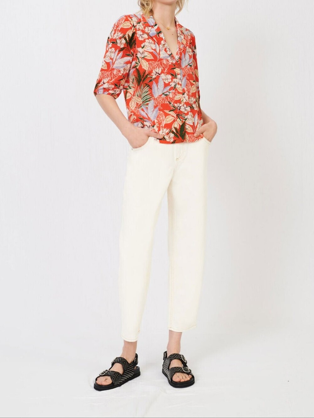 Maje Tropical Floral Viscose Button-Up Blouse Size 1/S NWOT Parisian Chic - Picture 4 of 16